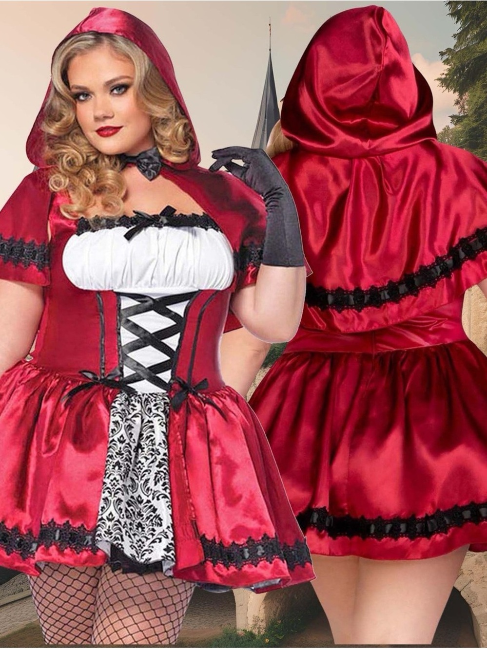 Leg Avenue Red Satin Hooded Corset Costume Dress
